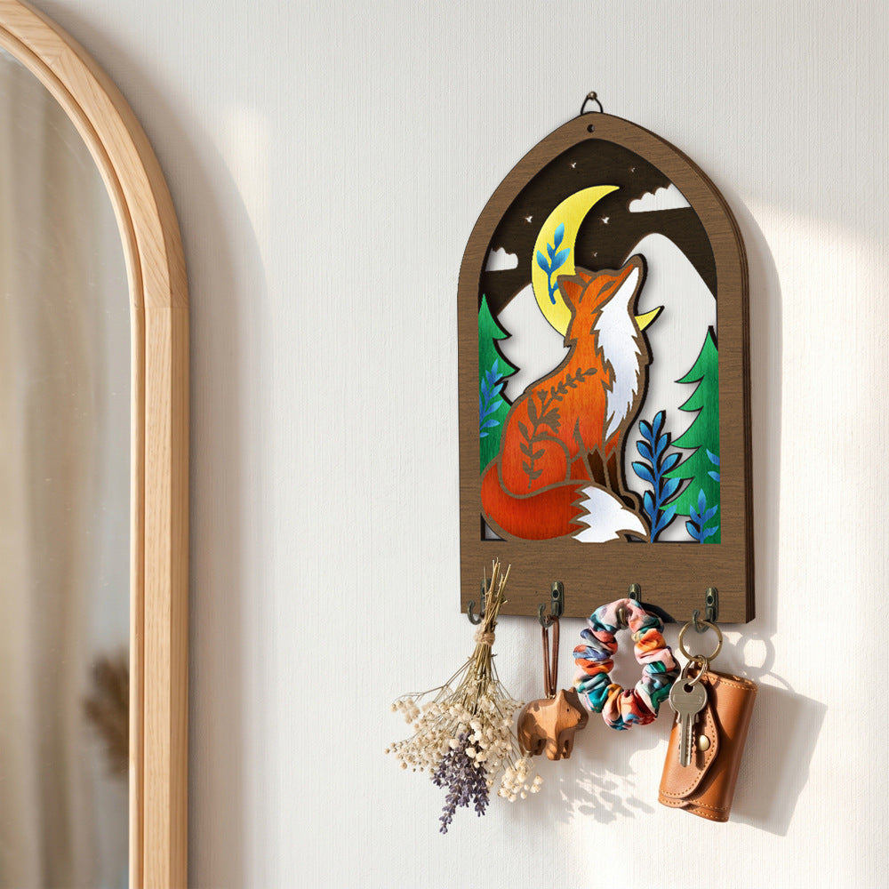 Fox Theme Wooden Key Holder