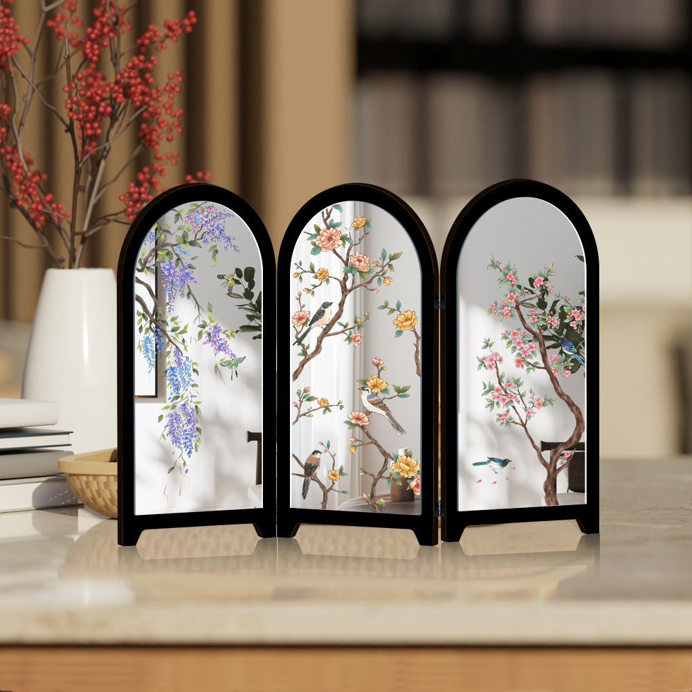 Folding Mirrored Tabletop Screen Decor
