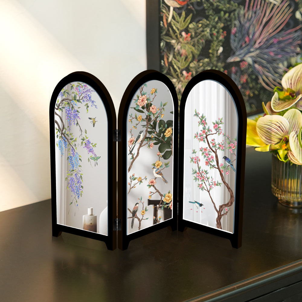 Folding Mirrored Tabletop Screen Decor